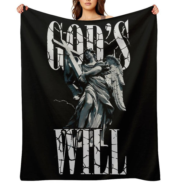Angel with Cross, God’s Will Cracked Typography Design All-season Throw Blanket