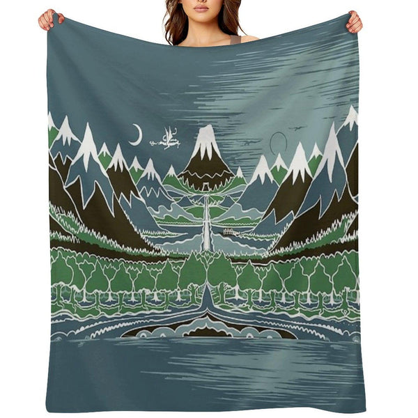 Midnight Forest Mountain Path in The Style of J.R.R.Tolkien Throw Blanket