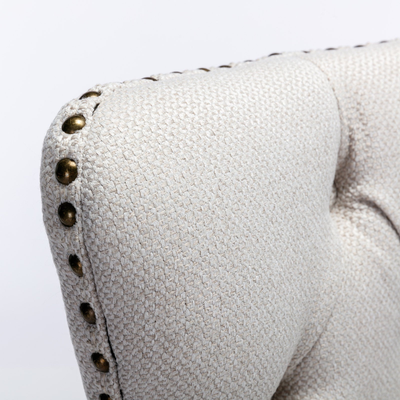 Nikki Collection Modern Tufted Solid Wood Flax Upholstered Dining Chair Nailhead Trim Set