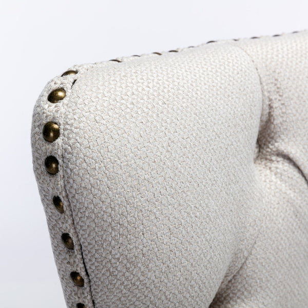 Nikki Collection Modern Tufted Solid Wood Flax Upholstered Dining Chair Nailhead Trim Set