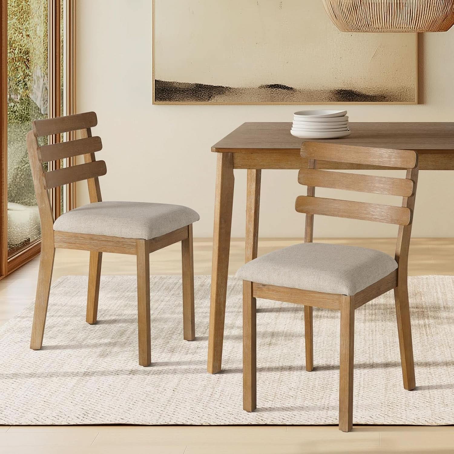 Farmhouse Dining Table Set With Upholstered Chairs
