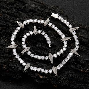 European Hip Hop Ornament 12mm Spring Fastener Double Row Zircon Necklace Bracelet