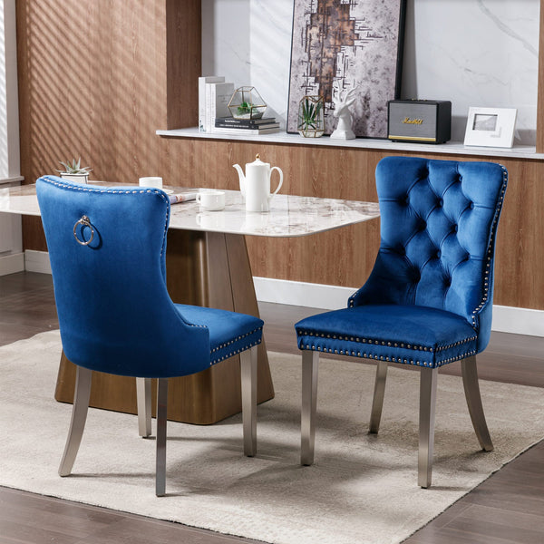Nikki Collection Modern Tufted Solid Wood Velvet Upholstered Dining Chair with Chrome Legs