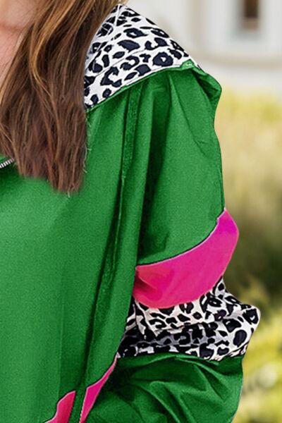 Colorful Women's Leopard Print Zip-Up Hooded Jacket Trendy Long Sleeve Outerwear with Pockets