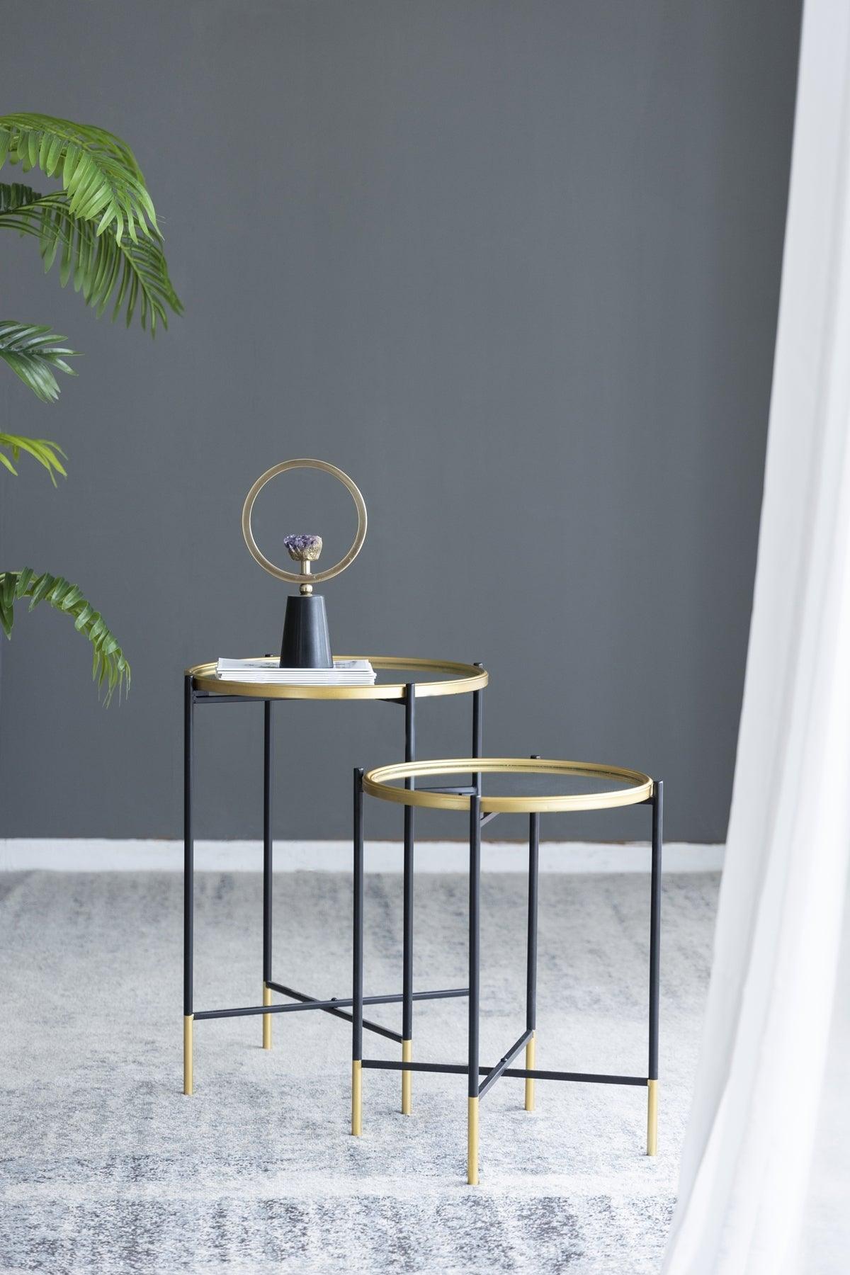 Set of 2 Gold Nesting Side Tables with Mirrored Tops
