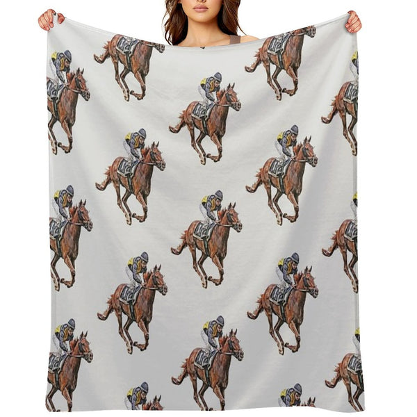 Horse Racing Travel-friendly Throw Blanket