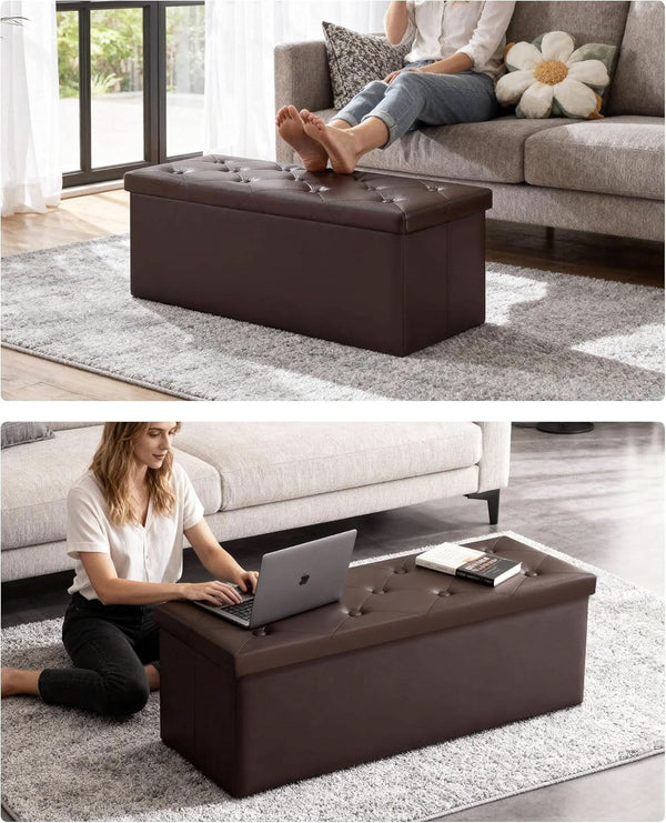 Forty Three Inch Brown Storage Ottoman With Concealed Dividers
