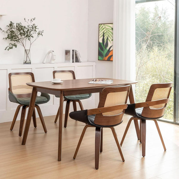 Set Midcentury Green Rattan Bentwood Dining Chairs