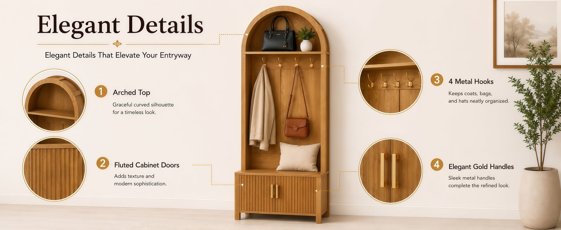 Farmhouse Hall Tree with Storage Bench & Cabinet – Entryway Organizer with Coat Hooks