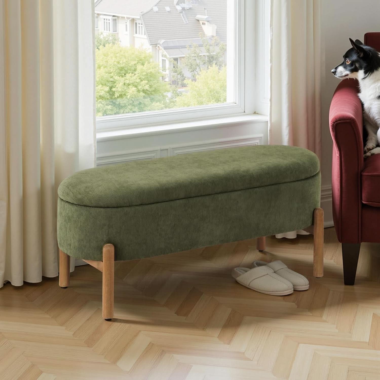 Green Oversized Storage Solution Bench Ottoman Bedroom