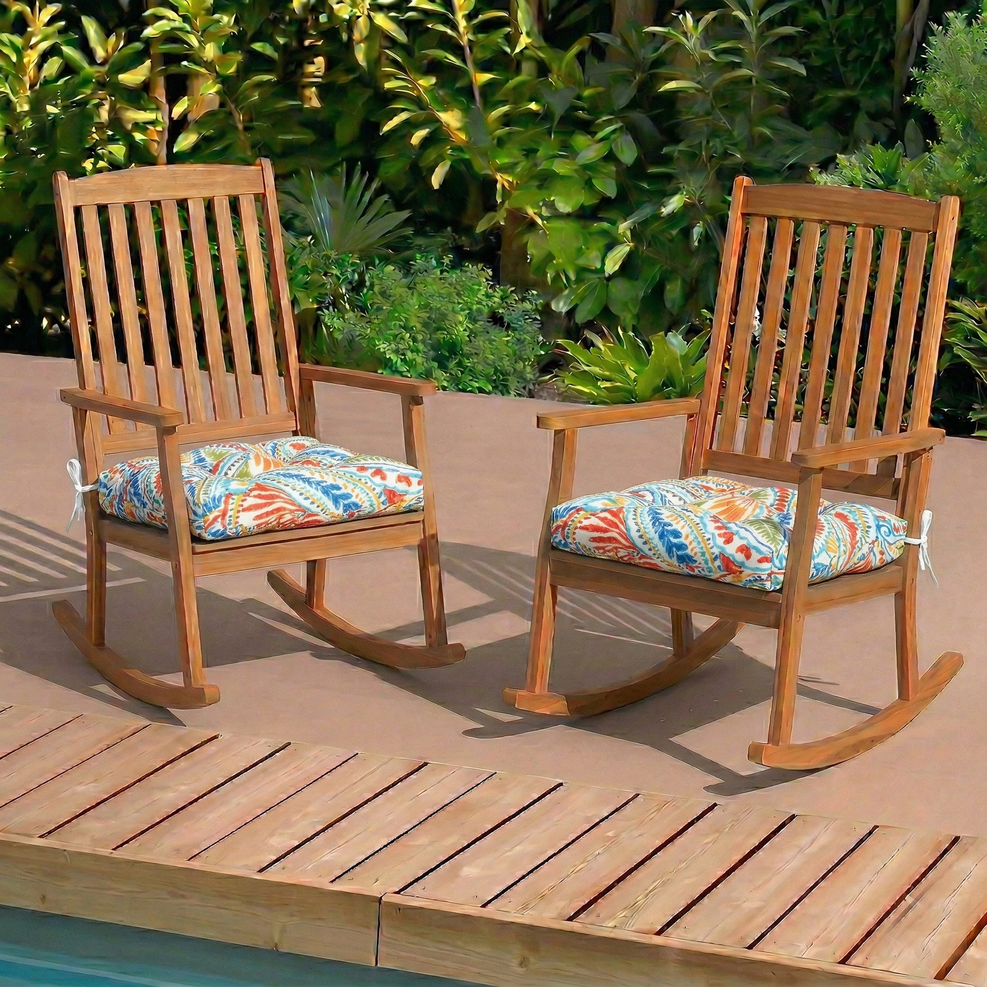 Outdoor Chair Cushions Set of 2 - 19 x 19 x 4 Inch Tufted Seat Cushions