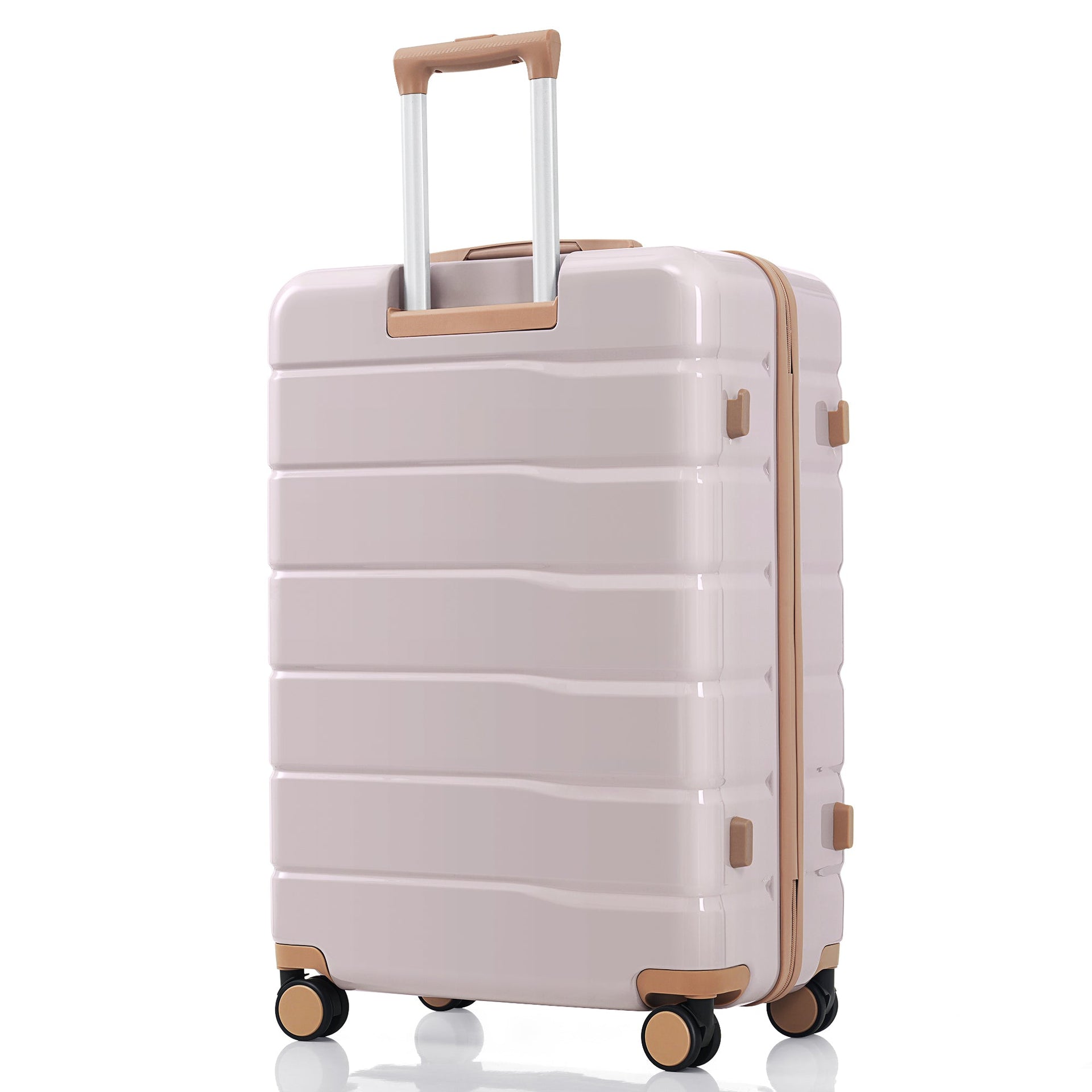 Premium ABS Travel Luggage Set , 3-Piece TSA Lock Suitcase Ensemble with 20, 24, and 28 Inch Sizes with 360° Spinner Wheels, light grey and golden