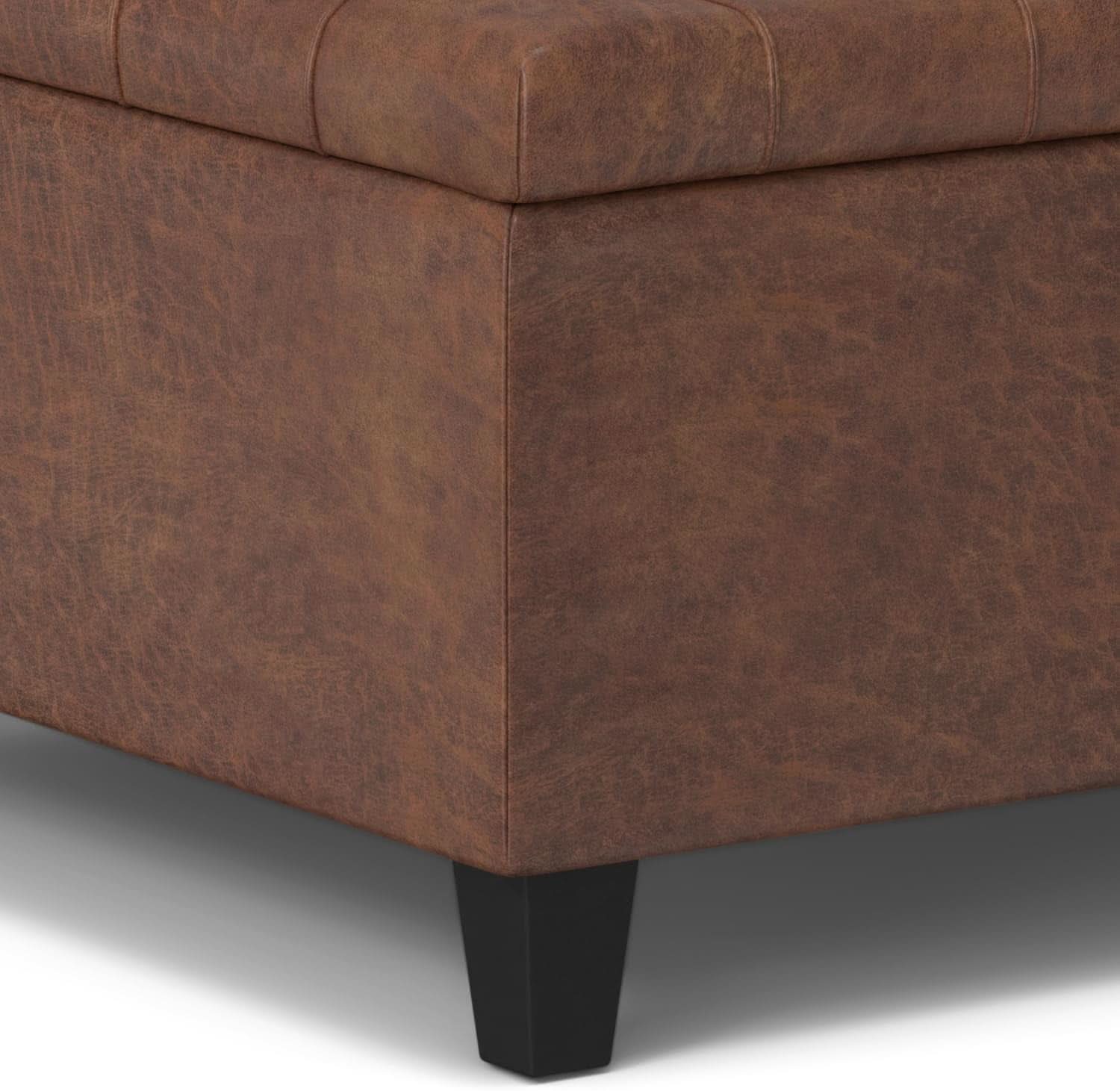 Storage Ottoman 30 Inch Distressed Saddle Brown Leatherette
