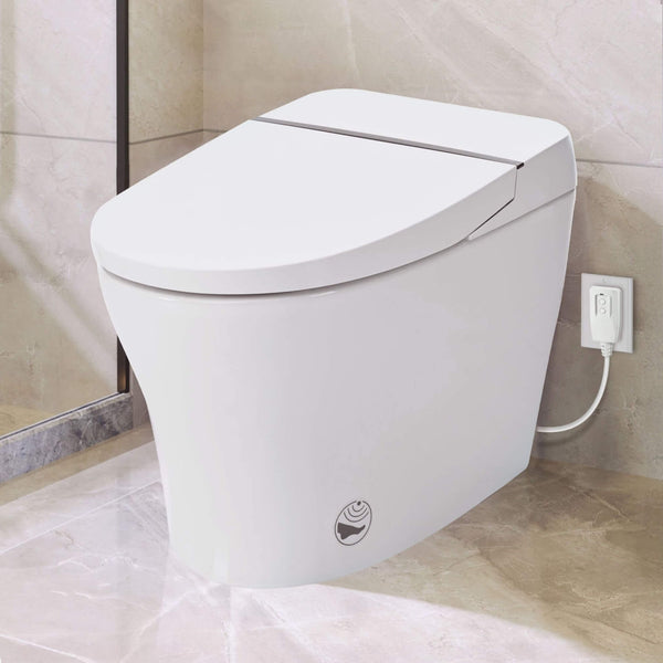 1/1.28 GPF Smart Compact Dual Flush Tankless Toilet Bidet Combo With Self-Cleaning Nozzle And Foot Sensor Flush (SAK58021)