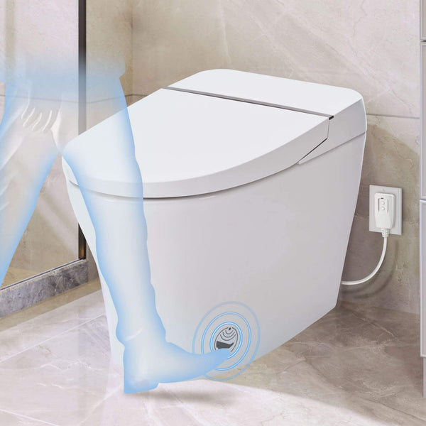 1/1.28 GPF Smart Compact Dual Flush Tankless Toilet Bidet Combo With Self-Cleaning Nozzle And Foot Sensor Flush (SAK58021)