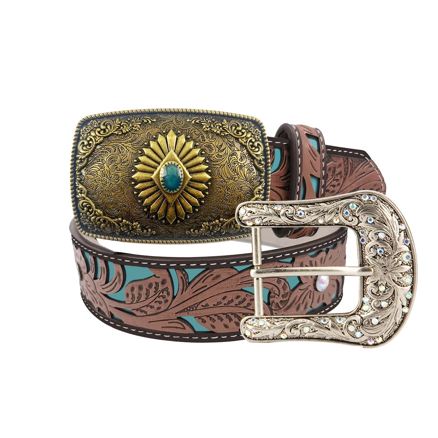TOPACC Western Turquoise Belts - Square Turquoise Belt Buckle Copper/Bronze