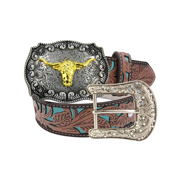 TOPACC Western Turquoise Belts - Texas Longhorn Belt Buckle