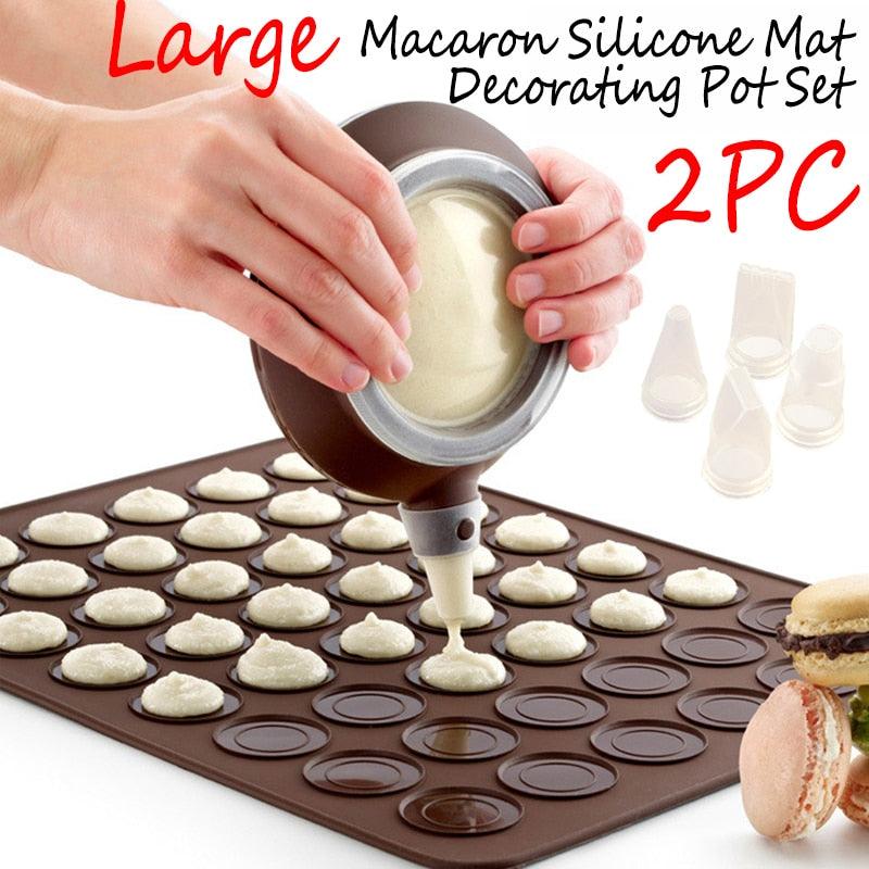 1-2pc/set Large Macaroon Kit Silicone Mat Non-Stick Baking Mold Set 48 Capacity Pot Cake Decorating Supplies Macaron Silicone Mat Non-Stick Silicone Macaron Reusable Baking Mold Set
