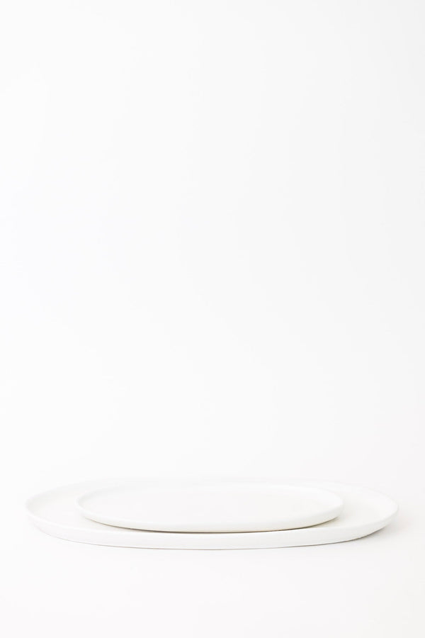 Ines Oval Lipped Serving Plate - Matte White - Set of 2