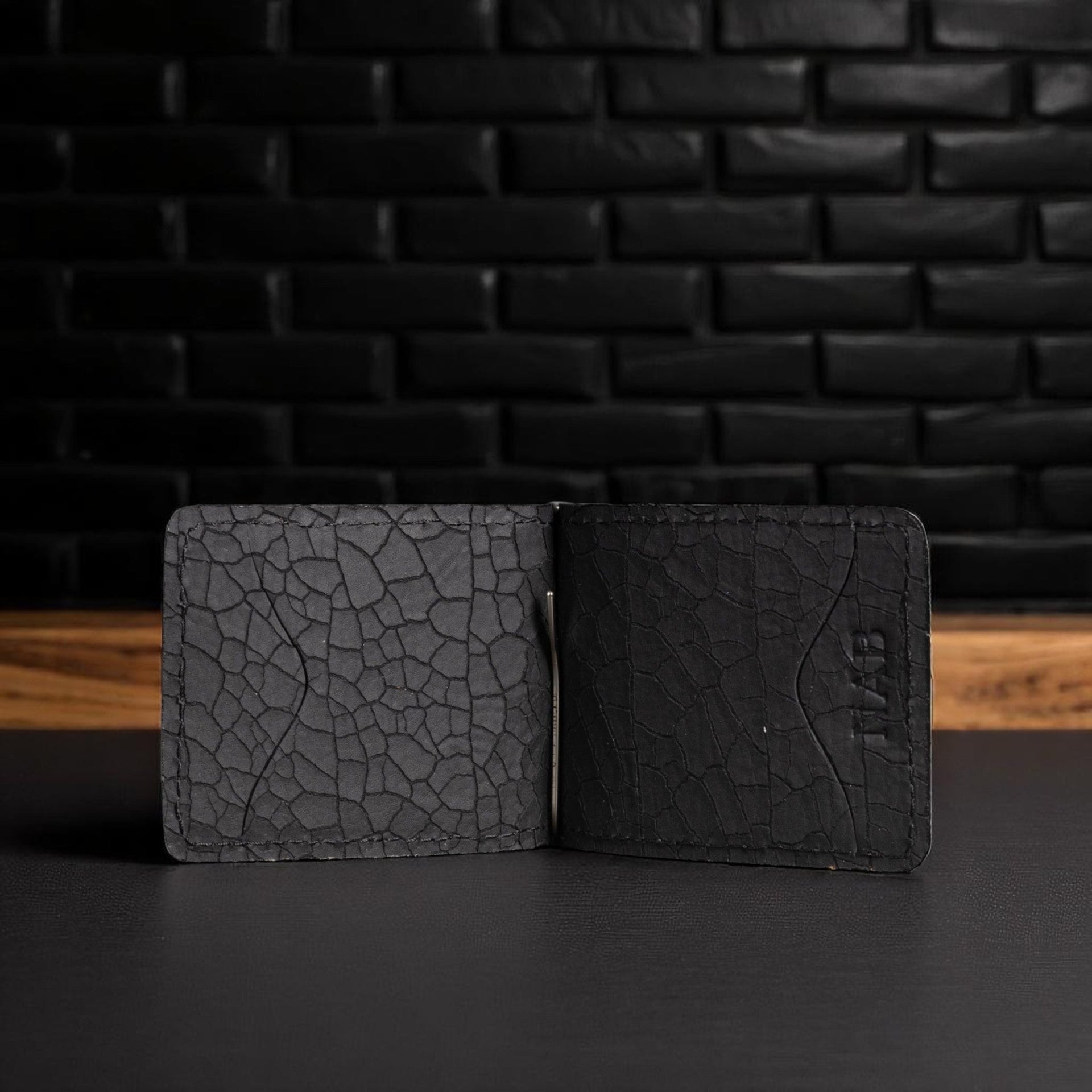 The Pinnacle Wallet - Limited Edition Black Slim Money Clip Crackled Pattern NAB Leather