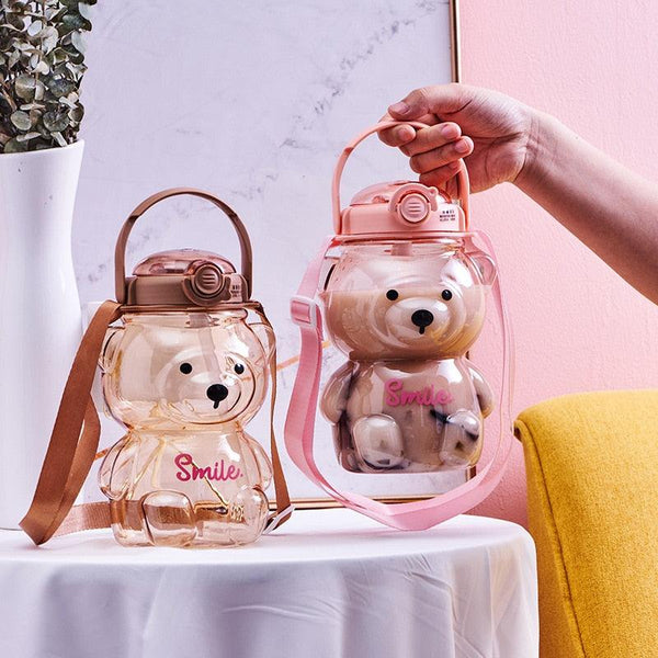 800ML Water Bottle for Kids with Straw Mug Cup Bear Summer Outdoor Sport Plastic Girls School Cute Drinking Cup Bear Water Bottle with Straw and Strap Cute Water Bottles for Kids Drinking Water Bottles Portable Leak Proof