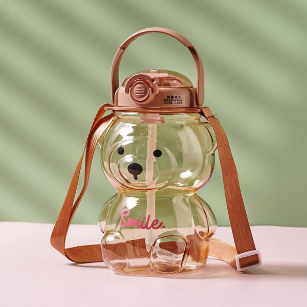800ML Water Bottle for Kids with Straw Mug Cup Bear Summer Outdoor Sport Plastic Girls School Cute Drinking Cup Bear Water Bottle with Straw and Strap Cute Water Bottles for Kids Drinking Water Bottles Portable Leak Proof