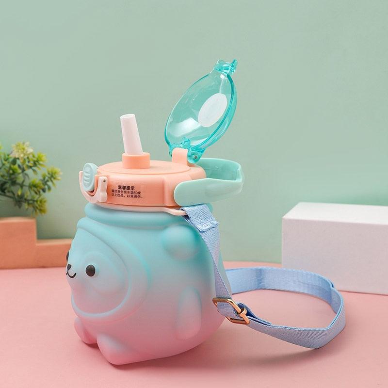 800ML Water Bottle for Kids with Straw Mug Cup Bear Summer Outdoor Sport Plastic Girls School Cute Drinking Cup Bear Water Bottle with Straw and Strap Cute Water Bottles for Kids Drinking Water Bottles Portable Leak Proof
