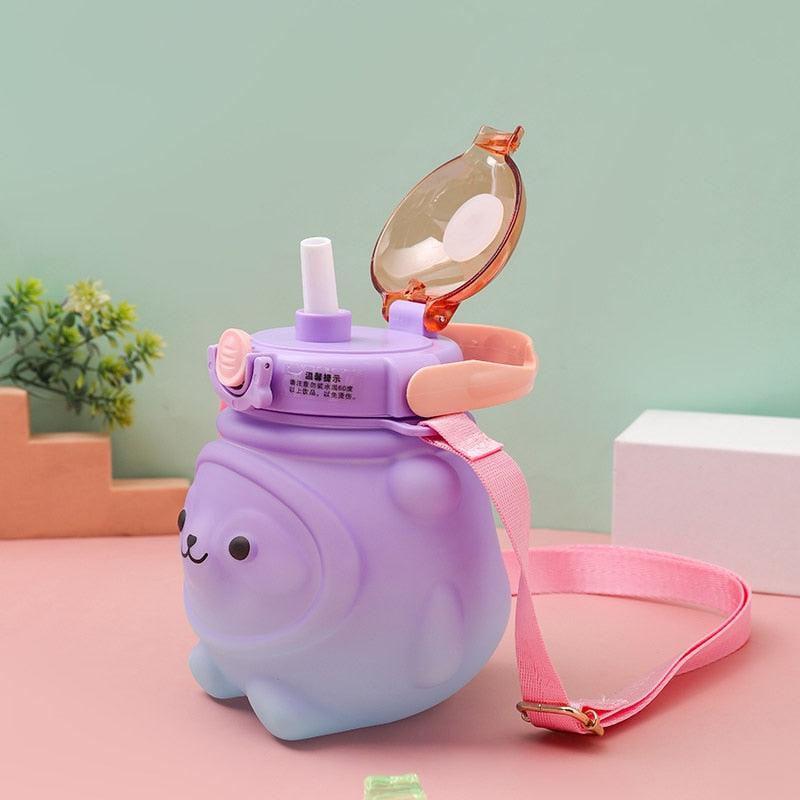 800ML Water Bottle for Kids with Straw Mug Cup Bear Summer Outdoor Sport Plastic Girls School Cute Drinking Cup Bear Water Bottle with Straw and Strap Cute Water Bottles for Kids Drinking Water Bottles Portable Leak Proof