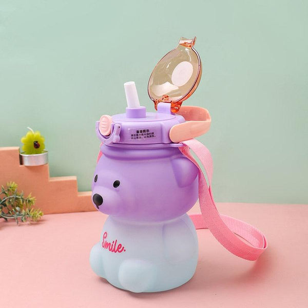 800ML Water Bottle for Kids with Straw Mug Cup Bear Summer Outdoor Sport Plastic Girls School Cute Drinking Cup Bear Water Bottle with Straw and Strap Cute Water Bottles for Kids Drinking Water Bottles Portable Leak Proof
