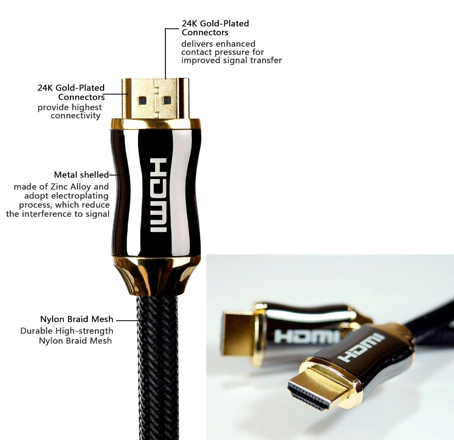 4K Display Port To HDMI Cable Adapter HDMI To HDMI Cable High Speed 2.0 Golden Plated Connection Cable Cord Compatible For UHD FHD