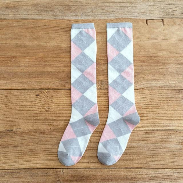 1 Pair Keep Warm Knee-high Socks for Socks Rhombus Pattern Autumn Winter Cotton College Style Socks Running Climbing Fashion Socks For Men And Women