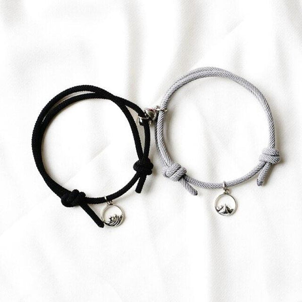 1 Pair Magnet Couple Bracelets Fashion Simple Solid Color Couple Bracelet Pendants Weaving Bracelet Adjustable Mutual Attraction Weave Rope Braided Charm Pendants Bracelet With Magnetic Bells Vows Of Eternal Love Bracelet For Women Men Gift