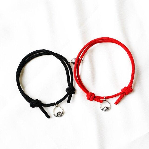 1 Pair Magnet Couple Bracelets Fashion Simple Solid Color Couple Bracelet Pendants Weaving Bracelet Adjustable Mutual Attraction Weave Rope Braided Charm Pendants Bracelet With Magnetic Bells Vows Of Eternal Love Bracelet For Women Men Gift