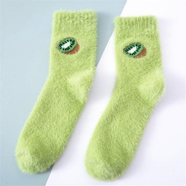 1 pairs Thermal Fluffy Socks Autumn-Winter New Year Socks New Fashion Warm Avocado Cherry Eggplant Socks Warm Ankle Socks Winter Socks For Men And Women