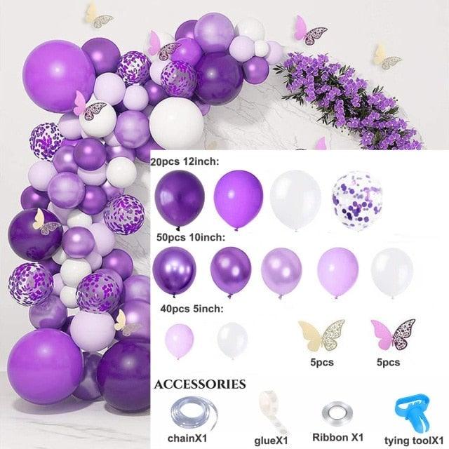 1 Set Pink Purple Chrome Rose Gold Balloon Garland With Butterfly Stickers Arch Kit For Birthday Wedding Party Decorations