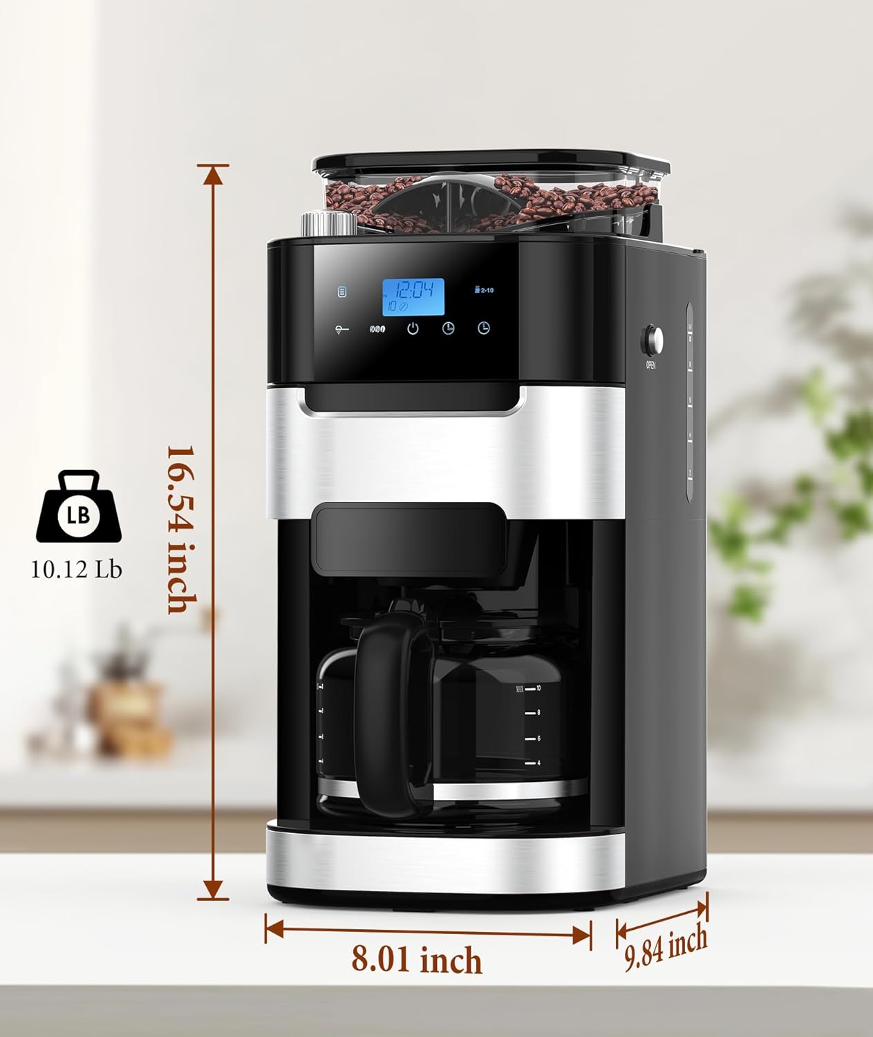 10-Cup Drip Coffee Maker with Built-In Grinde CM8025 Kismile