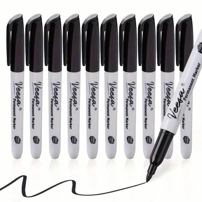 10-Pieces: Black Permanent Markers Fine Tip