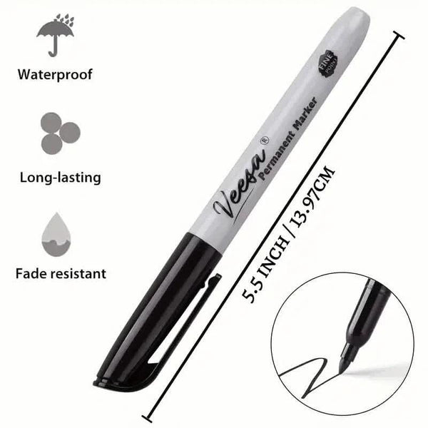10-Pieces: Black Permanent Markers Fine Tip