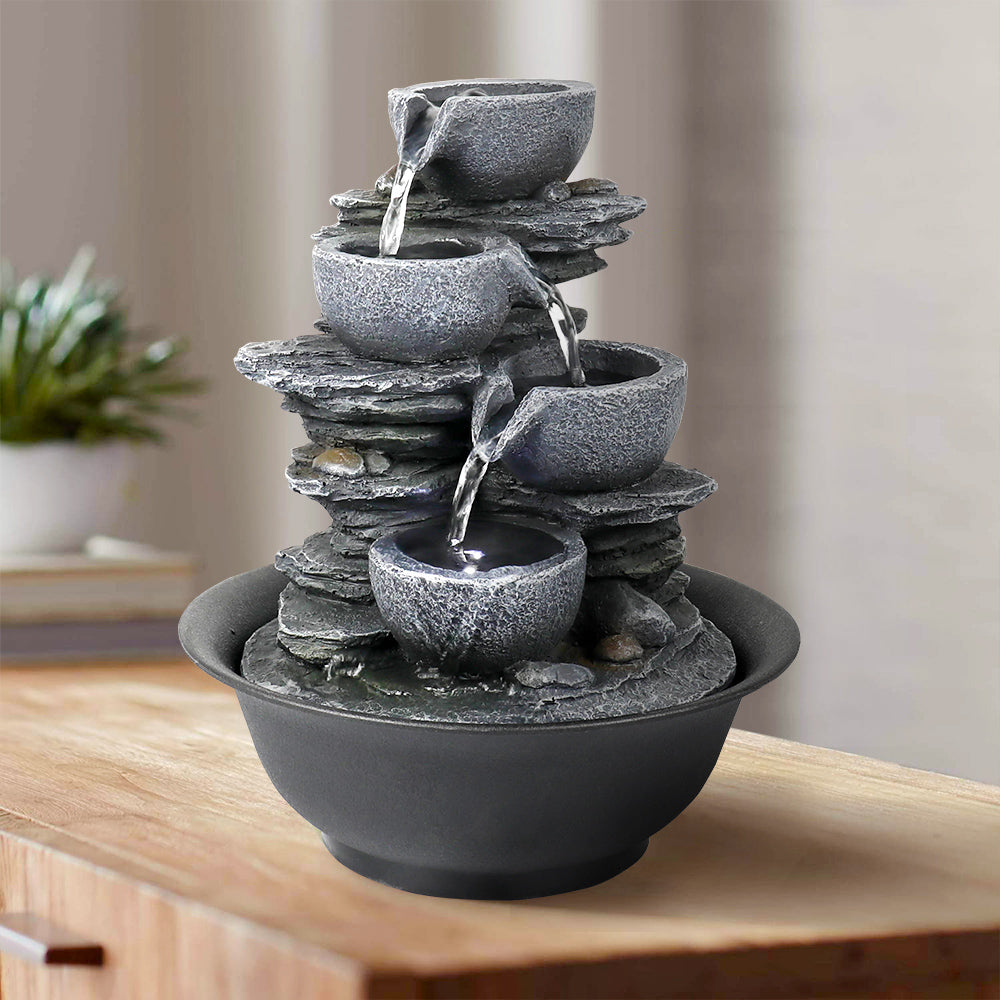 Resin Mini Slate Bowl Tabletop Water Fountain 10 Inch