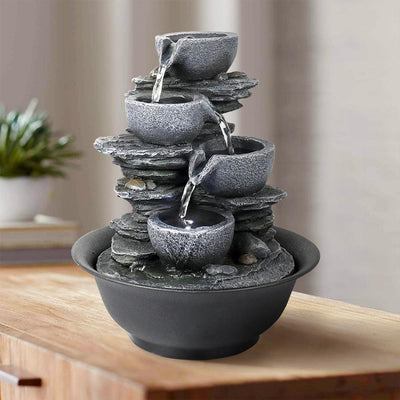Resin Mini Slate Bowl Tabletop Water Fountain 10 Inch