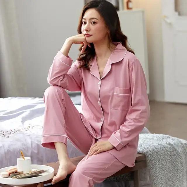 100% Cotton New Trendy  Pajamas For Women Full Sleeves Pajamas Button Down Winter Sleepwear Set Women White Cotton Pajamas Women's Loose Size V-neck Home Suit Long Sleeve Wide Leg Pants Pajamas Casual Home wear