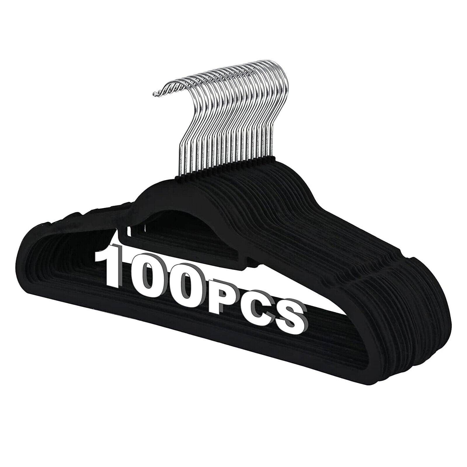 100 Pack Velvet Hangers Flocked Non-Slip Clothes Hangers 360° Swivel Hook Black ebasketonline
