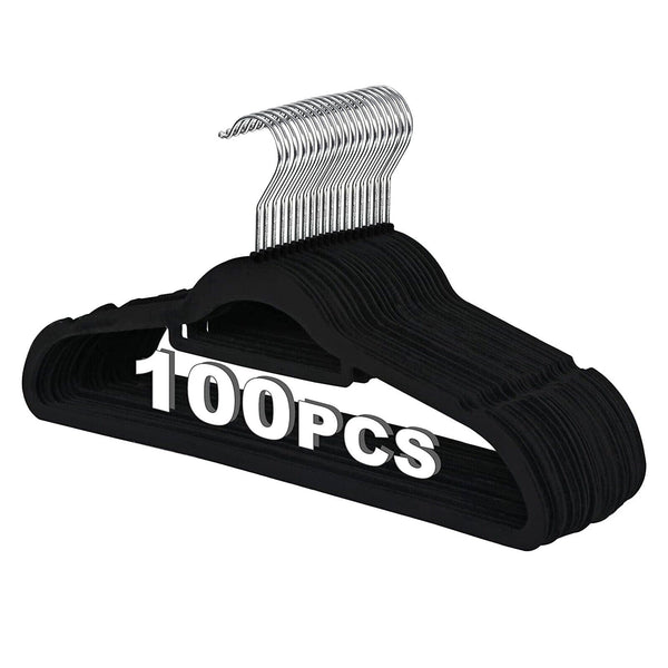 100 Pack Velvet Hangers Flocked Non-Slip Clothes Hangers 360° Swivel Hook Black ebasketonline