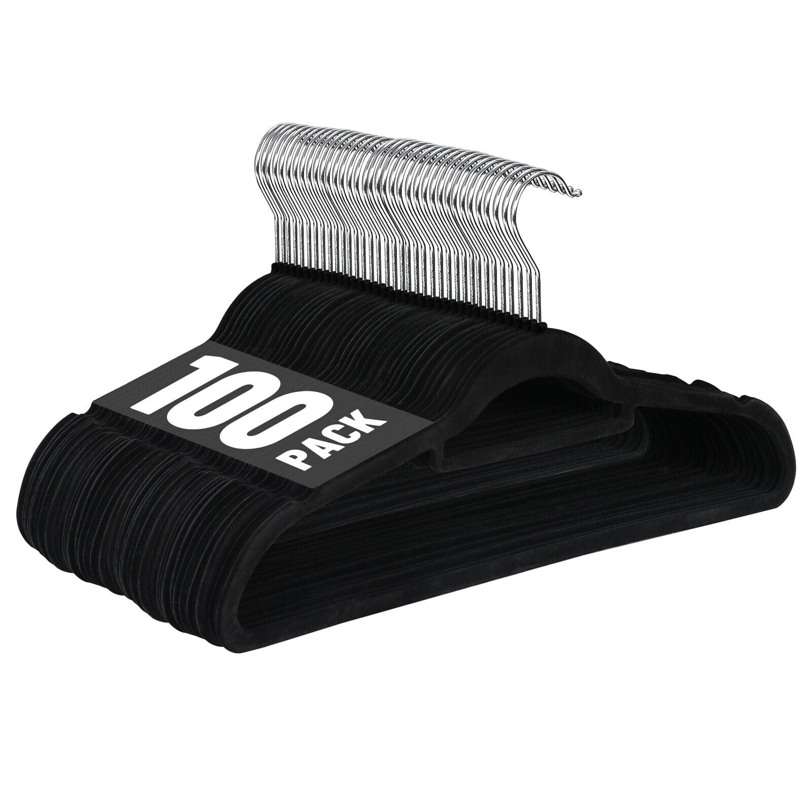 100 Pack Velvet Hangers Flocked Non-Slip Clothes Hangers 360° Swivel Hook Black ebasketonline