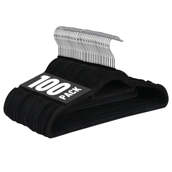 100 Pack Velvet Hangers Flocked Non-Slip Clothes Hangers 360° Swivel Hook Black ebasketonline