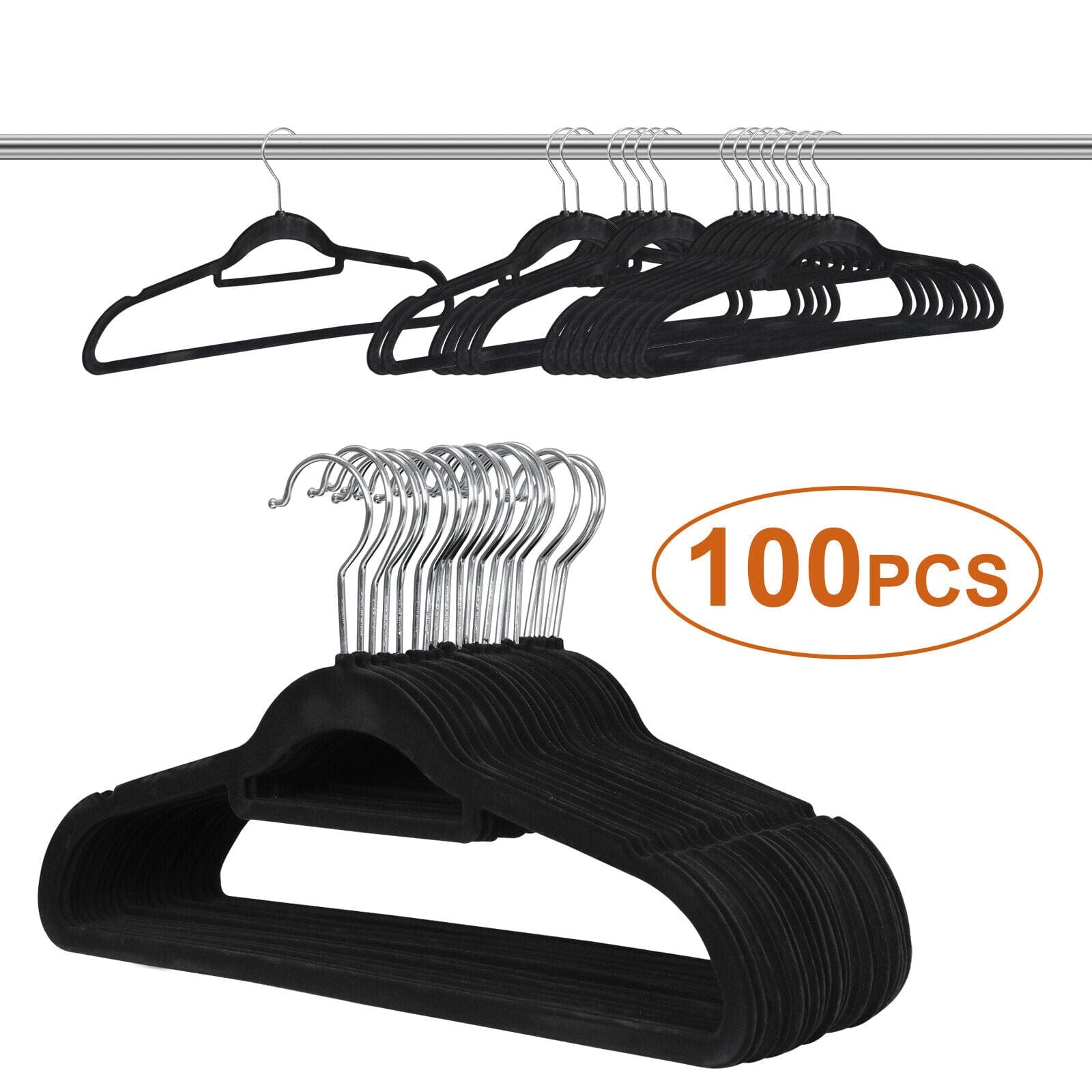 100 Pack Velvet Hangers Flocked Non-Slip Clothes Hangers 360° Swivel Hook Black ebasketonline