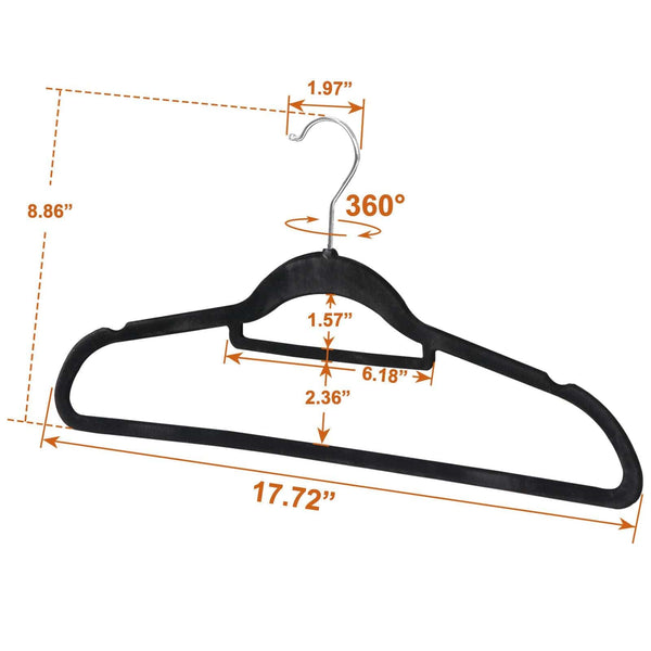 100 Pack Velvet Hangers Flocked Non-Slip Clothes Hangers 360° Swivel Hook Black ebasketonline