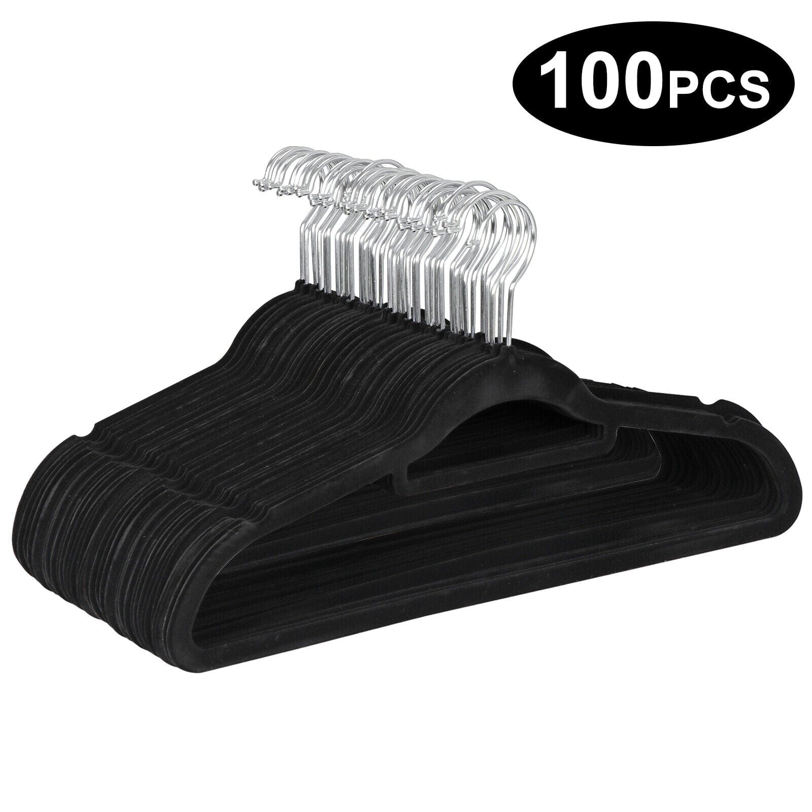 100 Pack Velvet Hangers Flocked Non-Slip Clothes Hangers 360° Swivel Hook Black ebasketonline