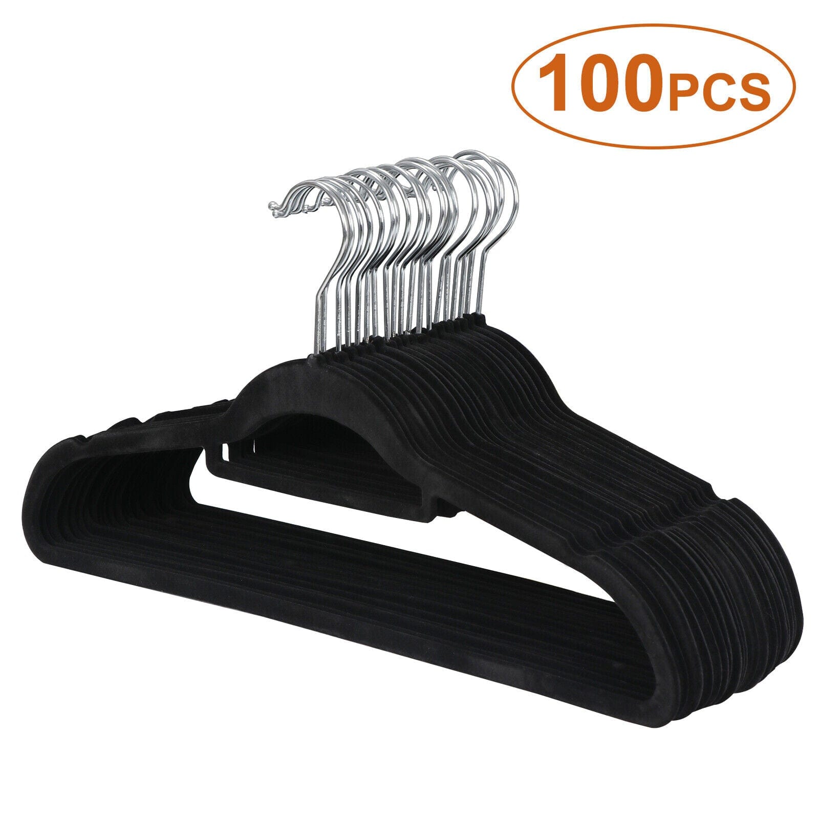 100 Pack Velvet Hangers Flocked Non-Slip Clothes Hangers 360° Swivel Hook Black ebasketonline