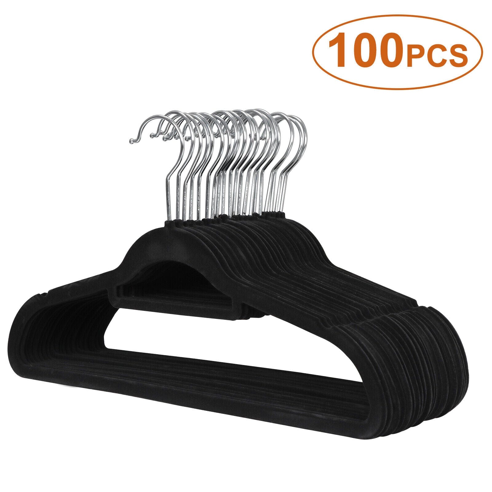 100 Pack Velvet Hangers Flocked Non-Slip Clothes Hangers 360° Swivel Hook Black ebasketonline